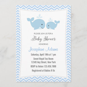 Invitation Bleu d'invitation de baby shower de baleine