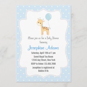 Invitation Bleu d'invitation de baby shower de girafe