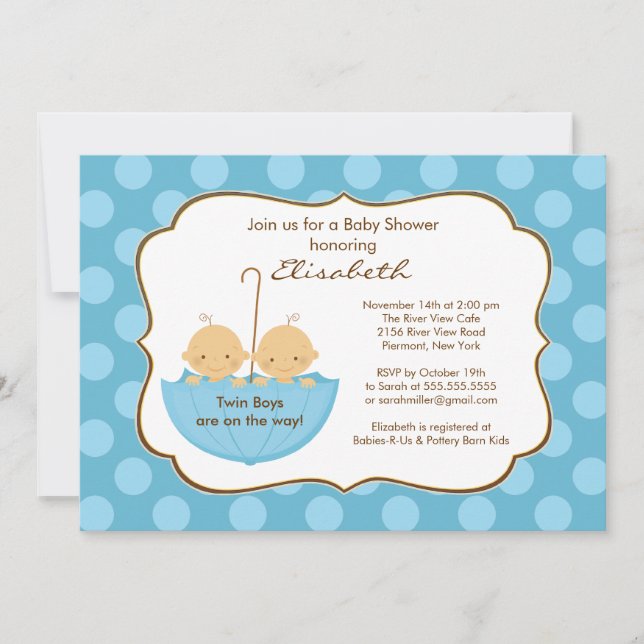 Invitation Bleu d'invitation de baby shower de parapluie de (Devant)