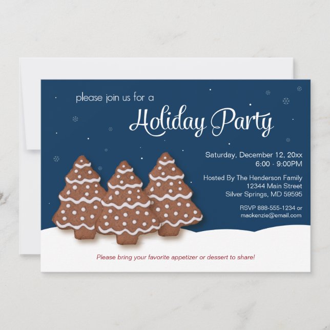 Invitation Bleu d'invitation de Noël de fête de vacances (Devant)