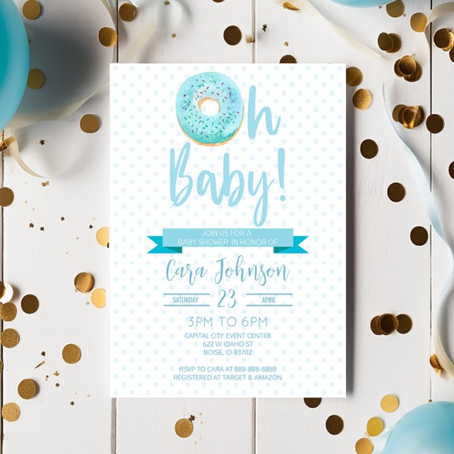 Invitation Bleu Donut arroser Polka Dot Oh Baby Baby shower (Créateur téléchargé)