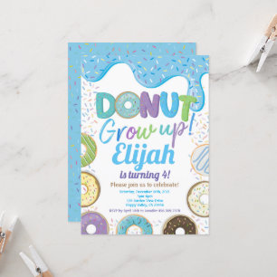 Invitation Bleu Donut grandir Garçon Fête d'anniversaire Invi