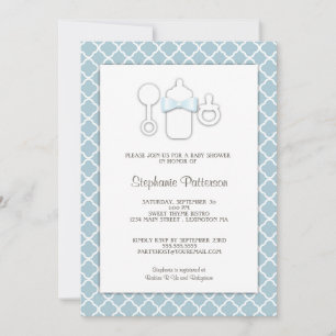 Invitation Bleu doux  Baby shower de thé Brown à la bouteille