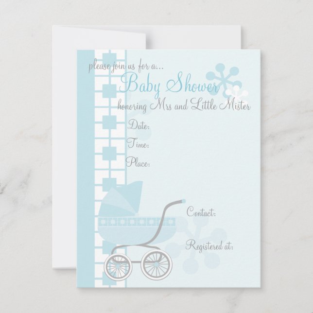 Invitation Bleu doux Buggy bébé (Devant)
