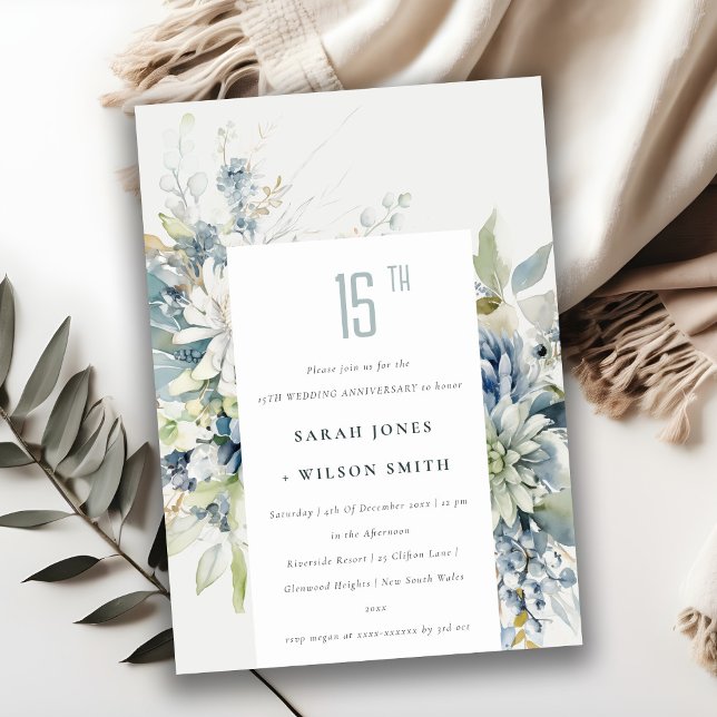 Invitation Bleu doux Vert Succulent Floral Anniversaire (Créateur téléchargé)
