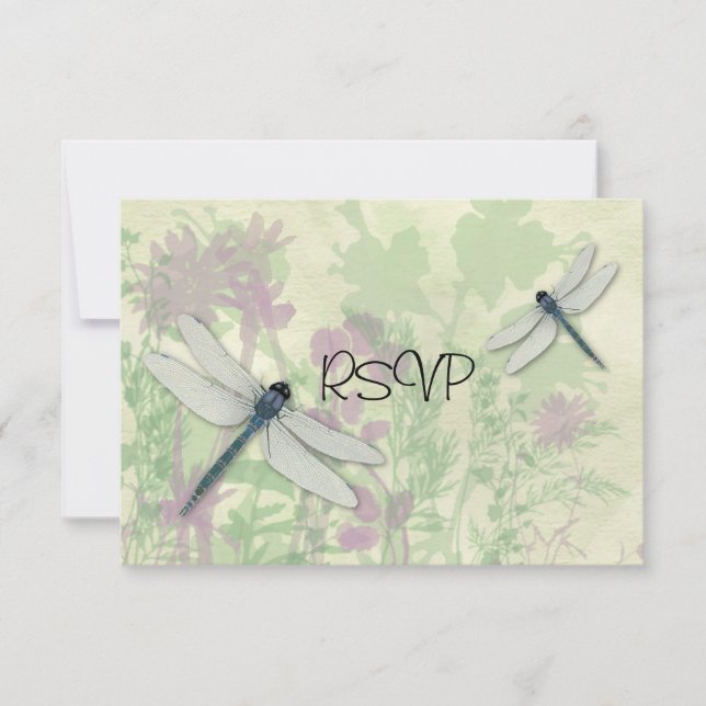 Invitation Bleu Dragonflies Réception de mariage RSVP (Devant)
