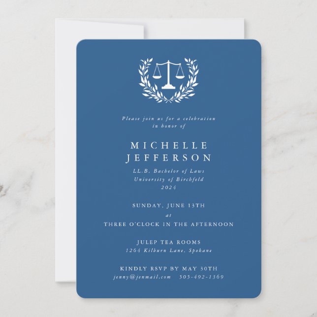 Invitation Bleu Droit Qualifications Laurel Wreath (Devant)