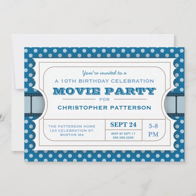 Invitation Bleu du billet | d'admission de fête (Devant)