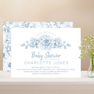 Invitation Bleu Duché Élégant Baby shower Floral