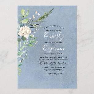 Invitation Bleu Duché et verdure Mariage moderne