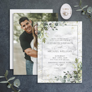 Invitation Bleu Duché Eucalyptus Photo en marbre vert