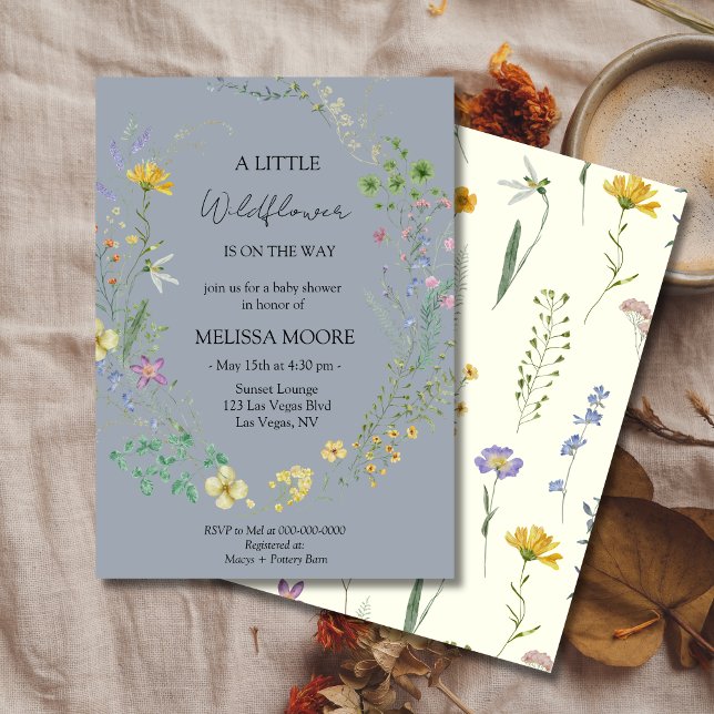 Invitation Bleu Duché Un Petit Baby shower Fleur sauvage (Créateur téléchargé)