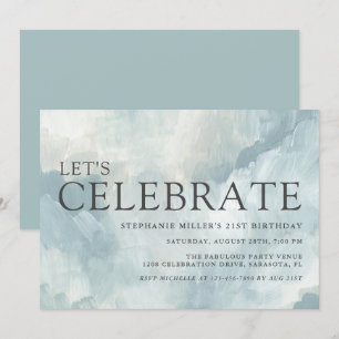 Invitation Bleu Dusty Abstrait Brushstrokes 21e anniversaire