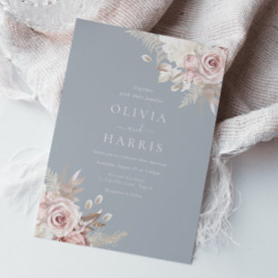 Invitation Bleu, Dusty Bleu & Ivoire Élégant Mariage floral