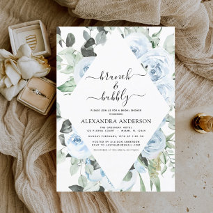 Invitation Bleu Dusty Brunch & Fête des mariées Bubbly
