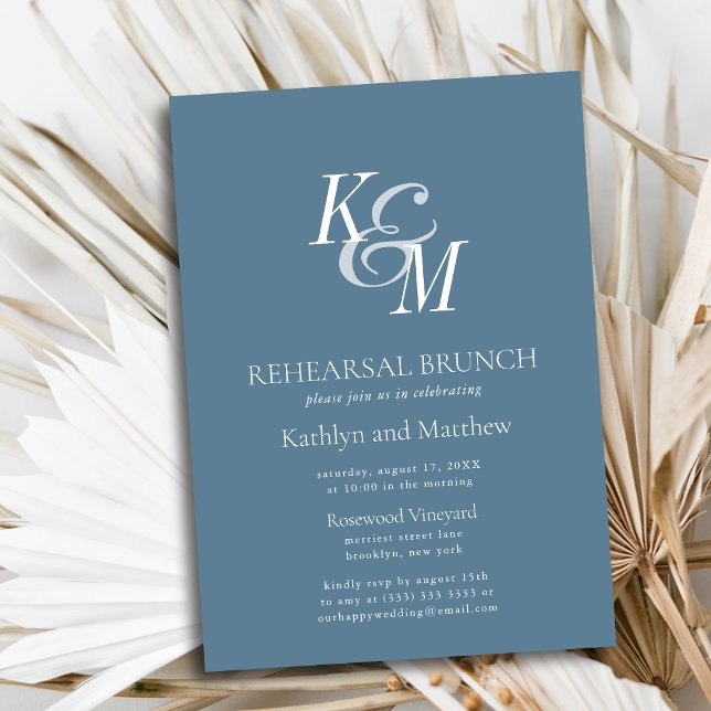 Invitation Bleu Dusty Élégant classique de répétition Brunch (Créateur téléchargé)