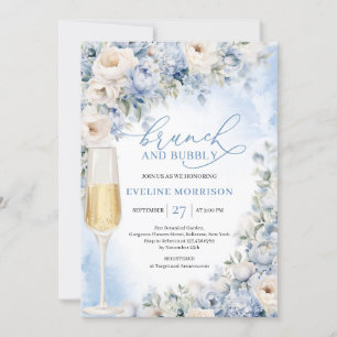 Invitation Bleu Dusty et Fleurs d'ivoire brunch et mousseux