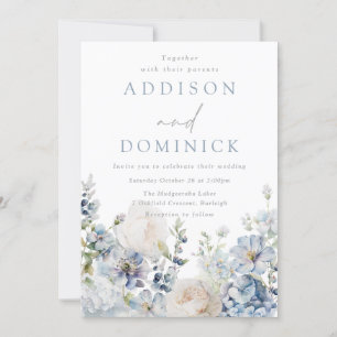 Invitation Bleu Dusty Étonnant Fleurs Toutes les saisons Mari