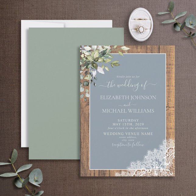 Invitation Bleu Dusty Eucalyptus Botanique Mariage (Créateur téléchargé)