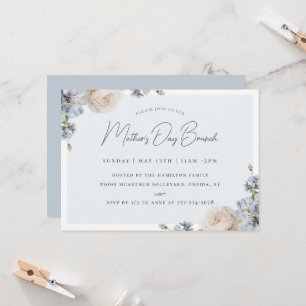 Invitation Bleu Dusty Fleur Fête des Mères Brunch