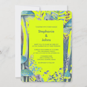 Invitation Bleu Dusty Jaune Bois Vert Mariage de champignon
