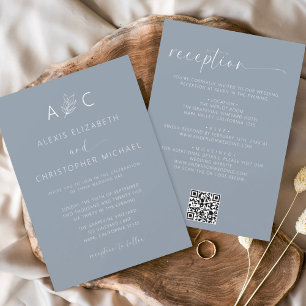 Invitation Bleu Dusty Minimaliste Tout en un code QR Mariage