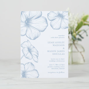 Invitation Bleu Dusty Moderne Simple Floral Élégant Mariage
