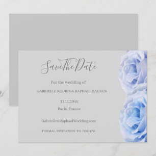 Invitation Bleu Dusty Rose Gris Floral Enregistrer la date Ma