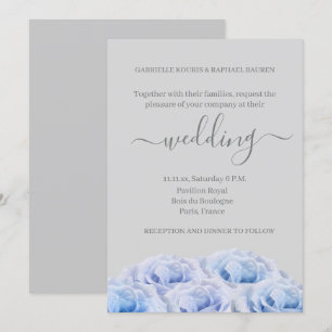 Invitation Bleu Dusty Roses gris clair Élégant Mariage floral