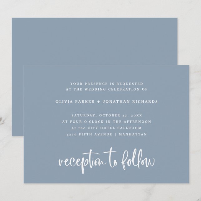 Invitation Bleu Dusty| Simple Mariage classique (Devant / Derrière)