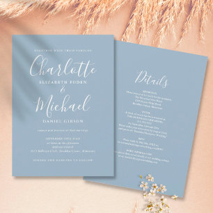 Invitation Bleu Dusty Simple Tout En Un Mariage De Script Chi