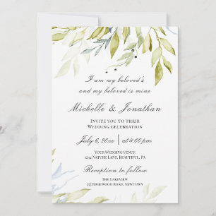 Invitation Bleu Dusty Vert Botanique Mariage chrétien