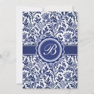 Invitation Bleu élégant et blanc William Morris Floral