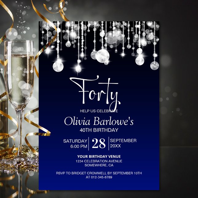 Invitation Bleu élégant fête du 40e anniversaire (Créateur téléchargé)