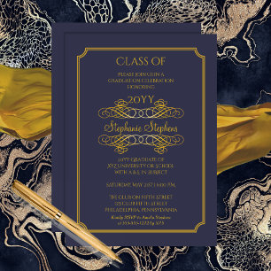 Invitation Bleu élégant   Gold College Graduation Party