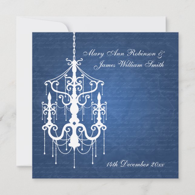 Invitation Bleu élégant lustre de mariage (Devant)