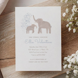 Invitation Bleu Eléphant Bébé saupoudrer