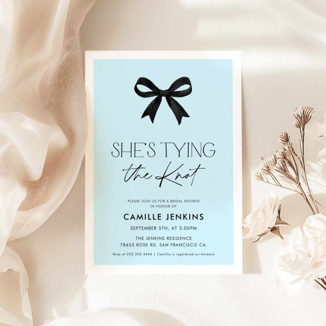 Invitation Bleu Elle noue la Fête des mariées de la ceinture (Blue She's tying the knot bridal shower invite)