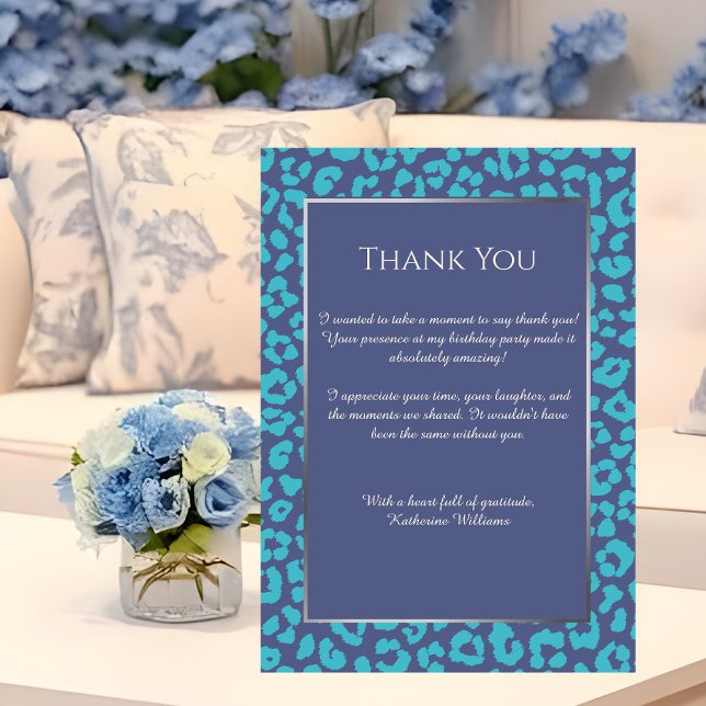Invitation Bleu-Empreinte de léopard-carte de remerciements (Thank You Card-Leopard Print-Blue)