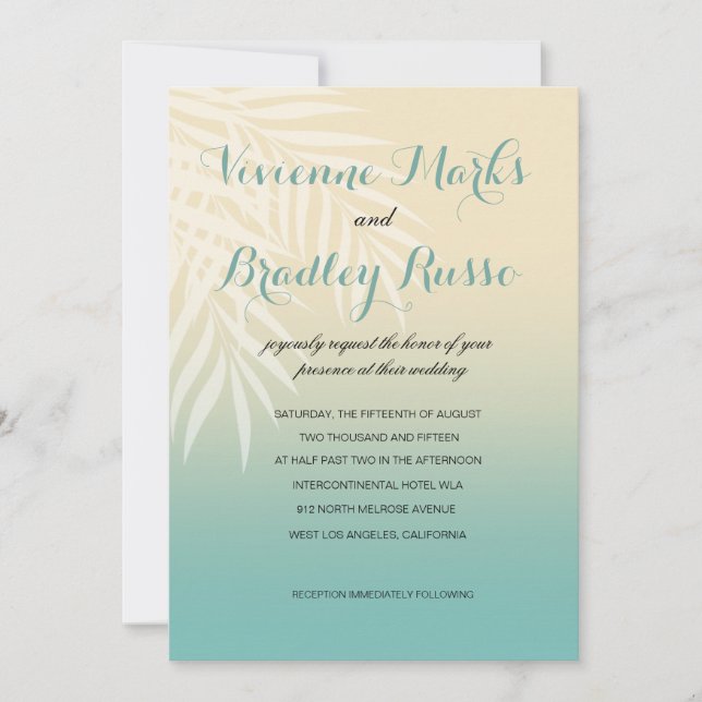 Invitation Bleu en bon état du mariage de plage de brise (Devant)