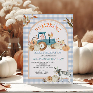Invitation Bleu En vichy Automne Citrouille Ferme Animaux Ann