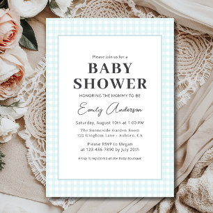 Invitation Bleu En vichy Baby Boy Douche