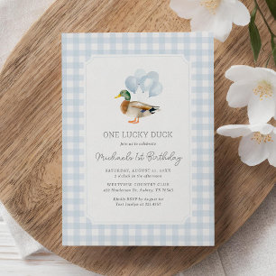 Invitation Bleu En vichy canard 1er anniversaire