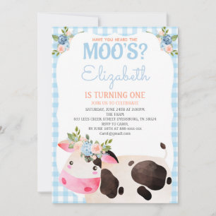 Invitation Bleu En vichy Vache Anniversaire Fille Barnyard