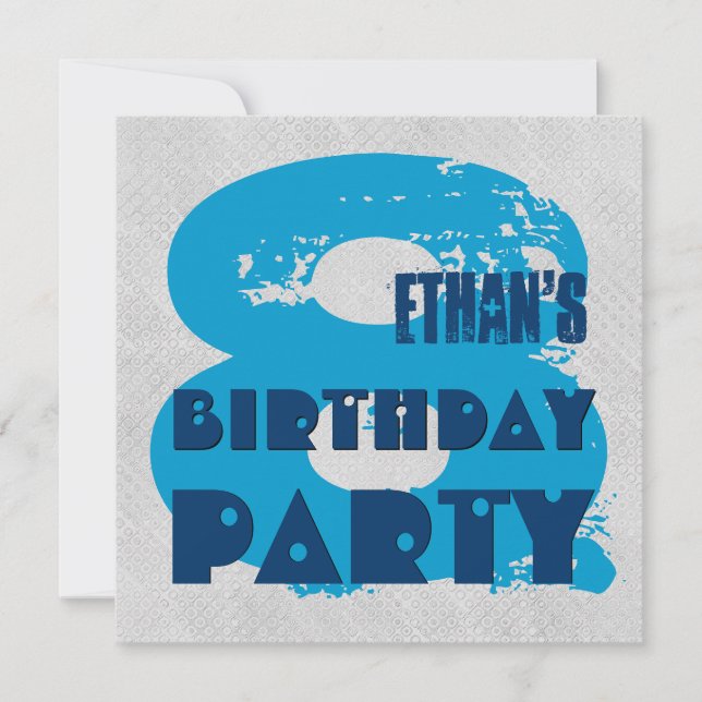 Invitation BLEU et ARGENT 8e fête d'anniversaire 8 ans V11G (Devant)