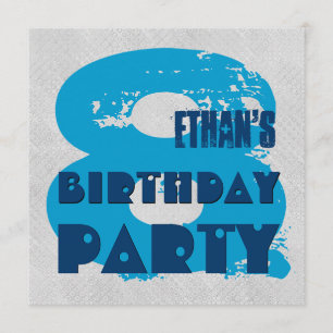 Invitation BLEU et ARGENT 8e fête d'anniversaire 8 ans V11G