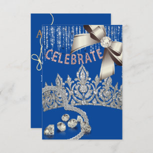 Invitation Bleu et argent avec diamants de la couronne parti 