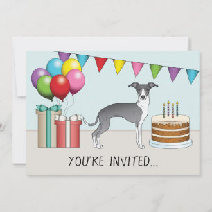 Invitation Bleu et blanc Anniversaire coloré Greyhound italie