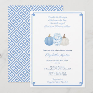 Invitation Bleu Et Blanc Automne Jumeaux Baby shower Petits G