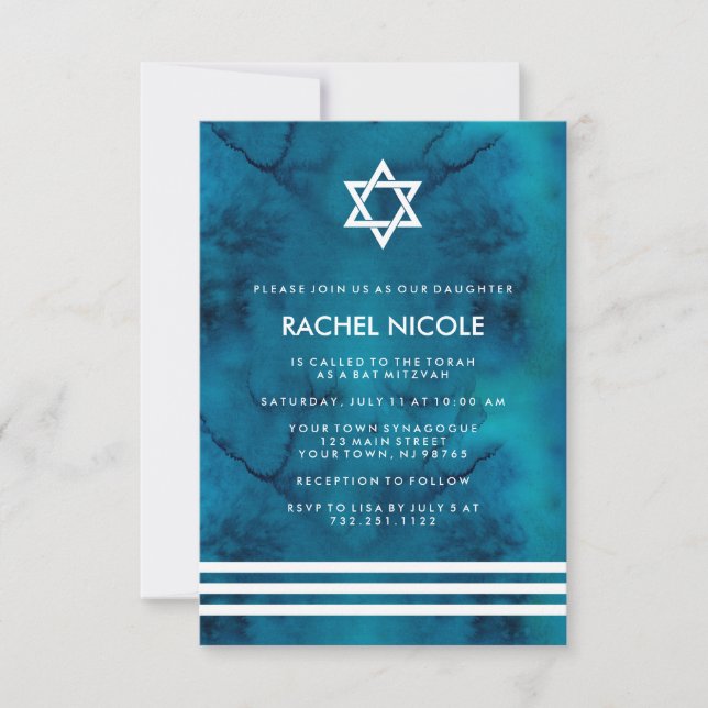 Invitation Bleu et blanc Bat mitzvah (Devant)